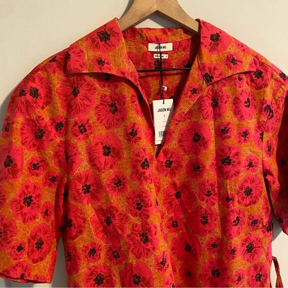 NWT JASON WU Pink Floral Cotton Poplin Collared Blouse Small - Picture 6 of 15